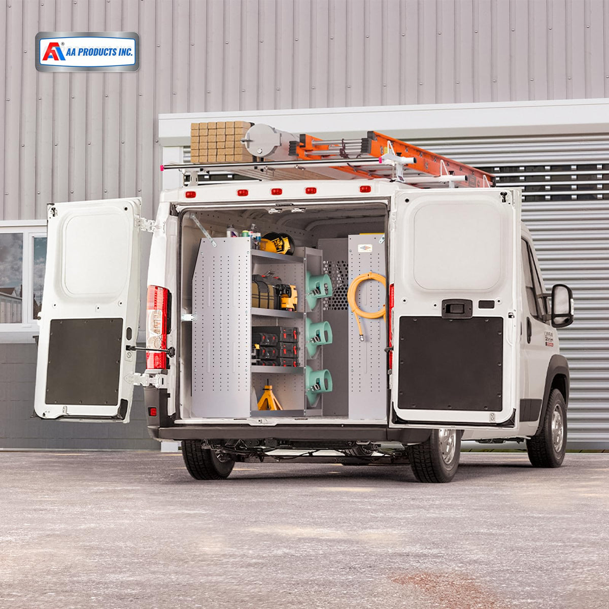 AA Products Model SH-4604-T3 Steel Low/Mid/High Roof Van Shelving Storage System Fits Transit, GM, NV, Promaster, Sprinter and Metris, Contoured Shelving Unit, 42" W x 46" H x 16" D