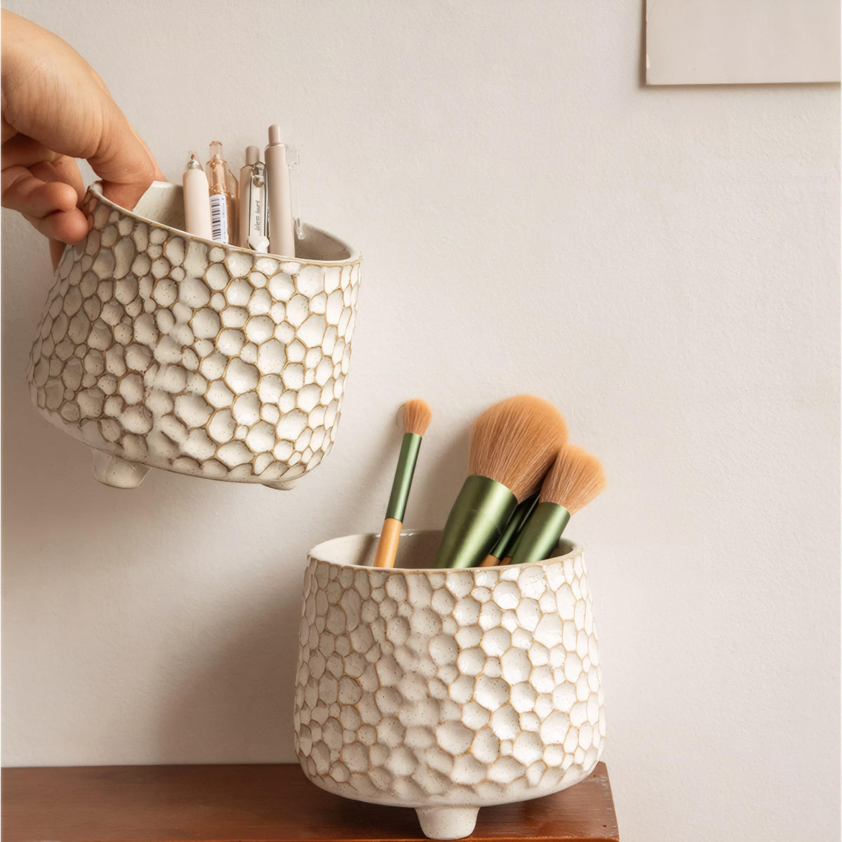 Rustic small 4inch ceramic planter pot for succulent cactus and Indoor Plant, No drainage hole, Short wide mouth small ceramic flower vase for farmhouse,Ceramic Crock ,Countertop Utensil Crock Holder