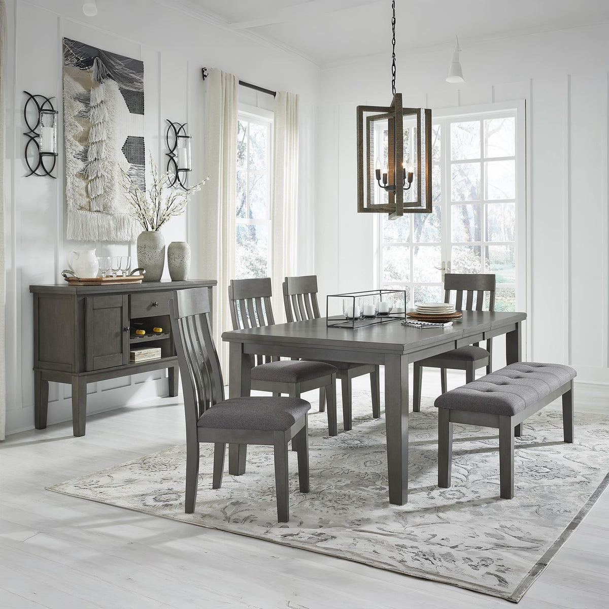 Signature Design by Ashley Hallanden Dining Room Server with Wine Rack, 2 Cabinets with Removable/Adjustable Center Shelf, Drawer, Wood with Acacia Veneer, 38.25" High, Weathered Gray