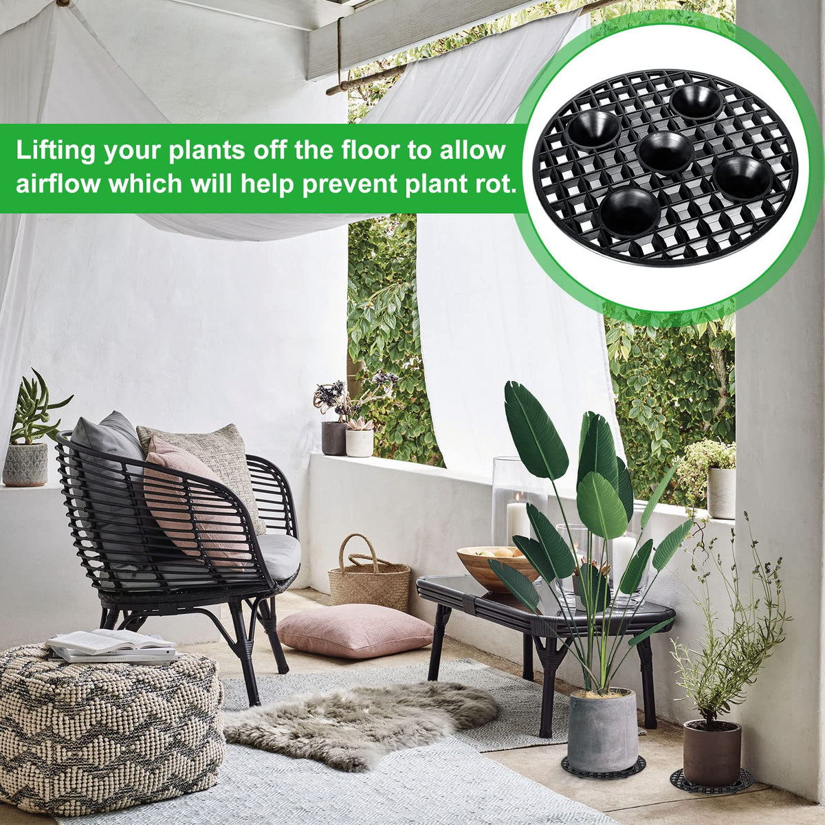 SENENQU 24PCS Plant Level Pot Elevator 8 Inch, Plant Risers for Pots, Heavy Duty Potted Plant Stand, Black Plant Runoff Tray Planter Holder for Prevent Rot and Damage, Indoor and Outdoor Use