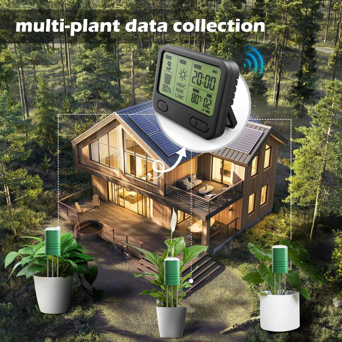 VODESON Soil Moisture Meter for Plants, Multi-Zone Wireless Soil Test Kit & Soil Thermometer, TDR4-in-1 Plant Water Meter, 230ft RF, IPX5 Waterproof, Indoor Outdoor Garden Lawn Farm(Display+2Sensor)