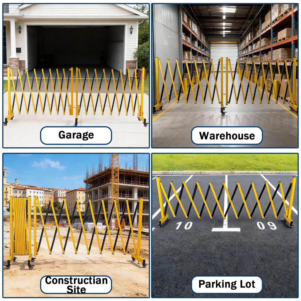 23.5FT Industrial Metal Expandable Barricade，Retractable Traffic Fence with Casters, Folding Security Gate，Portable Barricade Gate for Construction Area, Traffic Control, Cordon(Yellow