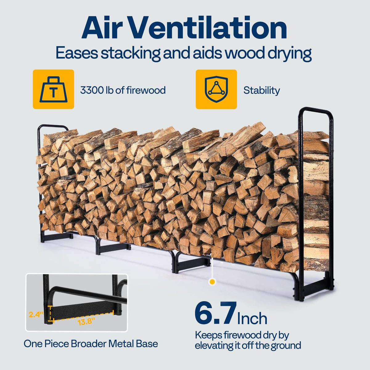 VIVOHOME 10ft Heavy-Duty Firewood Rack with Cover, Outdoor Log Holder Combo, Black and Upgraded 12ft Heavy-Duty Firewood Rack with Cover, 4400lb Capacity Log Holder, Black