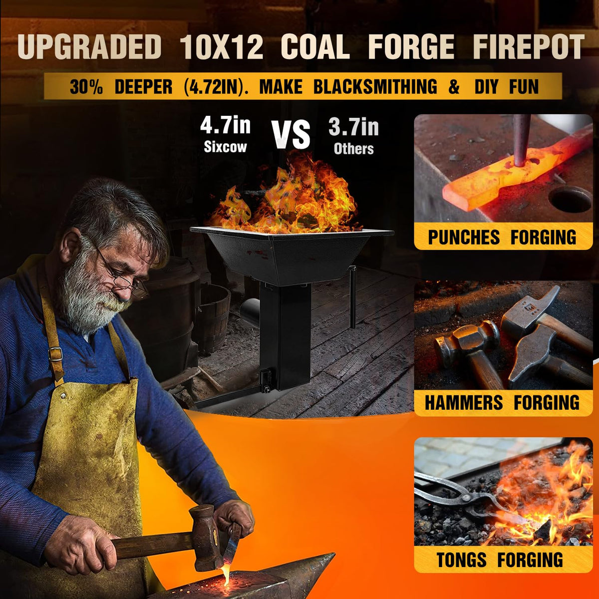 Upgraded Blacksmith's Welded Coal Forge Firepot, 10 X 12 Inch Blacksmithing Firepot, 2600F Rated for Forging Blacksmith Farrier, Knife and Tool Making