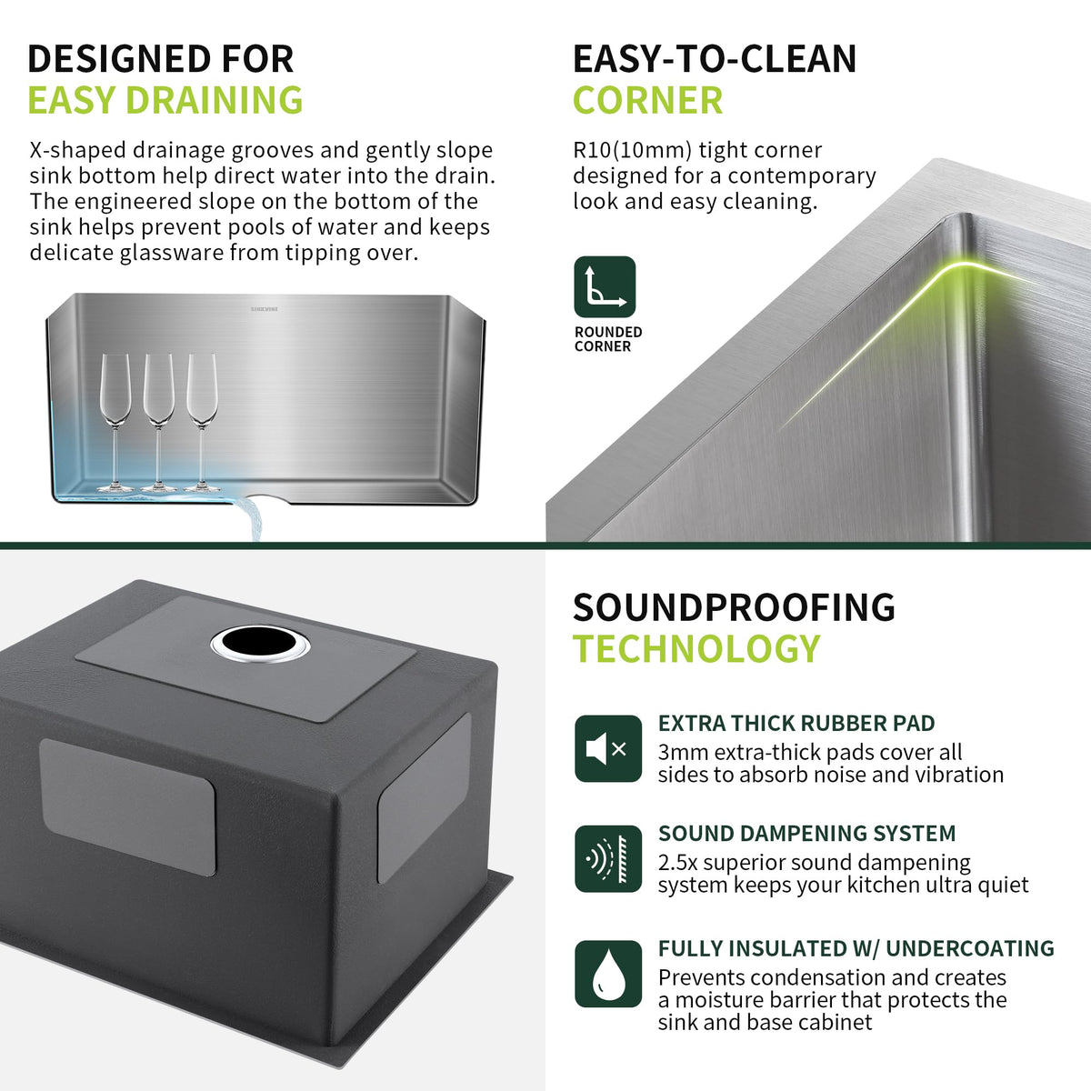 SINKVINE 23-inch Undermount Laundry Utility Sink - 23x19x13 Extra Deep Stainless Steel Single Bowl Basin with Drain Strainer, Bottom Grid & Drying Unit for Laundry Room, Outdoor, Garage, Kitchen Use