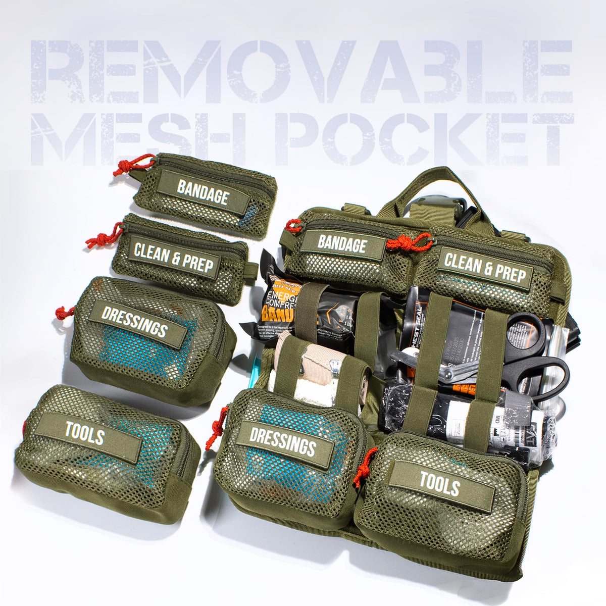 EVERLIT Roll Up Trauma First Aid Kit with CAT Tourniquet-Tactical IFAK Emergency Medical Kit for Outdoor, Vehicle & Home Preparedness-Quick Release Molle Bag for First Responders (OD Green)