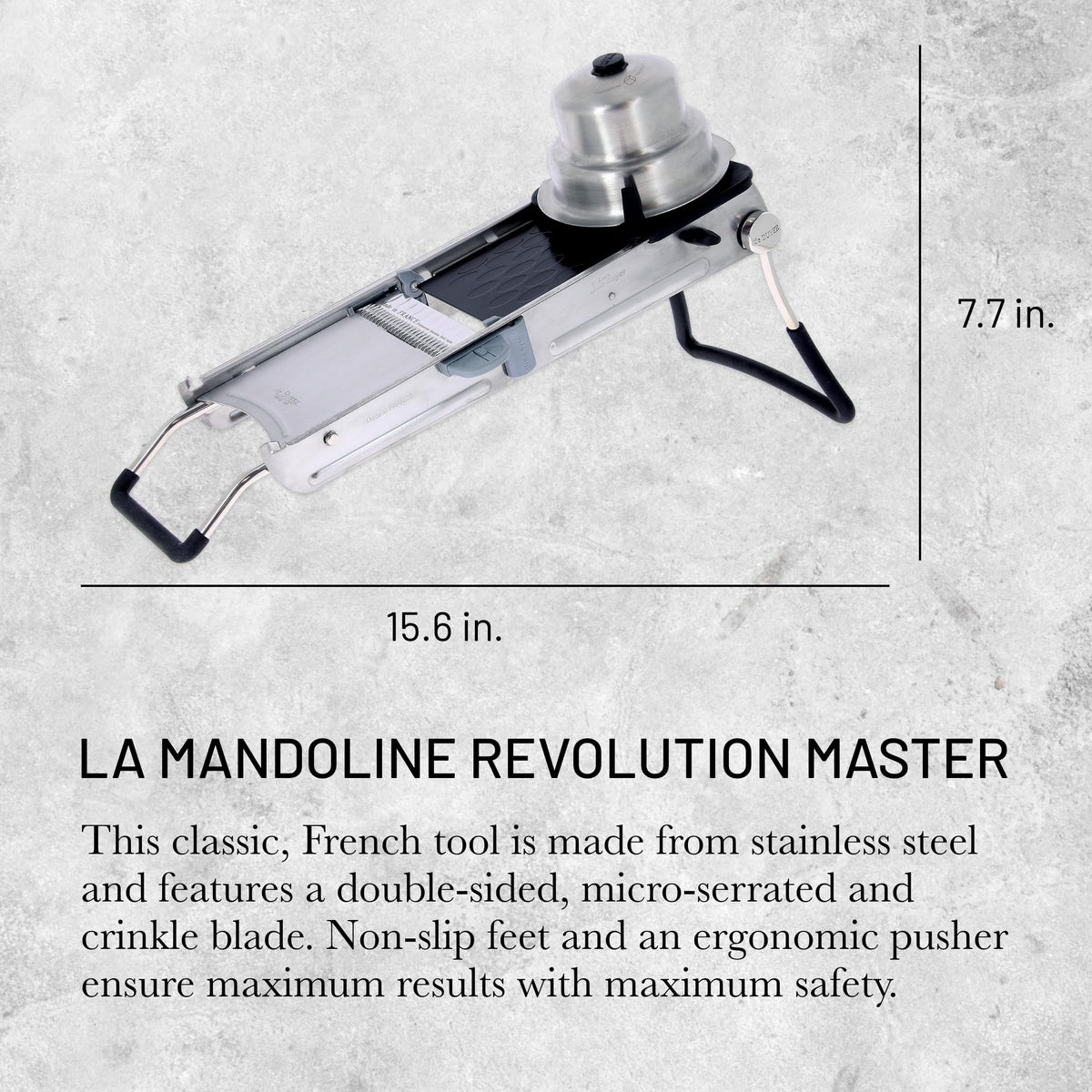 de Buyer LA MANDOLINE REVOLUTION MASTER - Removable, Double-Sided Stainless Steel Blade - Ideal for Cutting, Shredding, Dicing & Cubing - Includes 6 Julienne Blades & Extra Pusher - Made in France