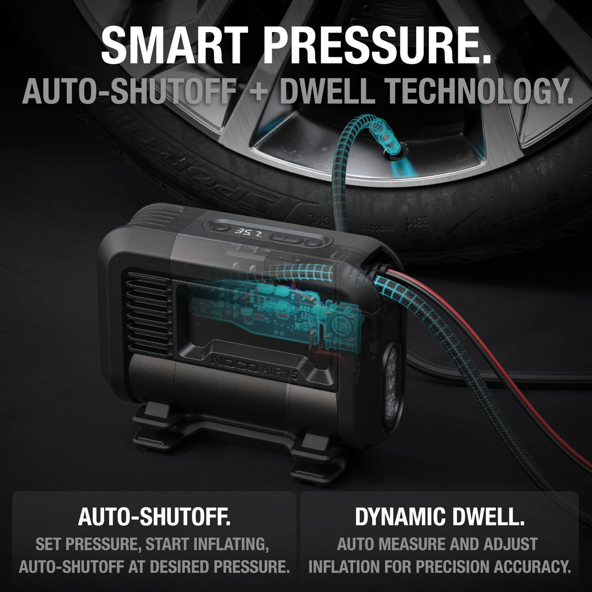 NOCO AIR15: UltraFast 15A Tire Inflator - 12V Portable Air Compressor Pump – 44 SLPM Airflow Inflates 0–40 PSI in 2.9 Minutes – Digital Gauge + Auto-Shutoff