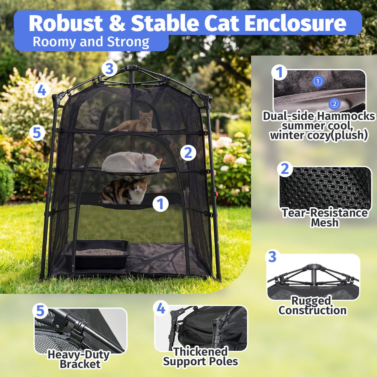 Catio Outdoor Cat Enclosure Pop up Cat Tower Tent Cat Playpen w/Breathable Mesh Portable Catio Kitten Pet Animal Play Pen Indoor Enclosed Kitty Patio Balcony Camping(Square,XL)