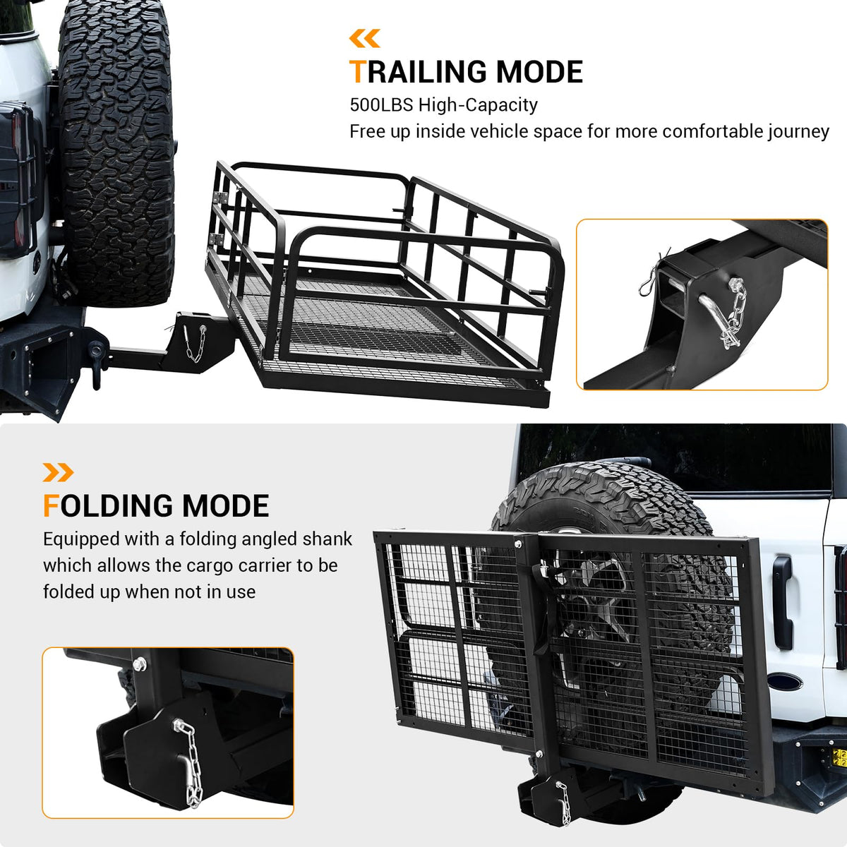 Garvee Foldable Hitch Mount Cargo Carrier, 750 Lbs Heavy Duty Steel Hitch Racks for 2'' Receiver, Folding Luggage Racks for Trailers, RVs, SUVs, Rust-Resistant & Easy to Assemble