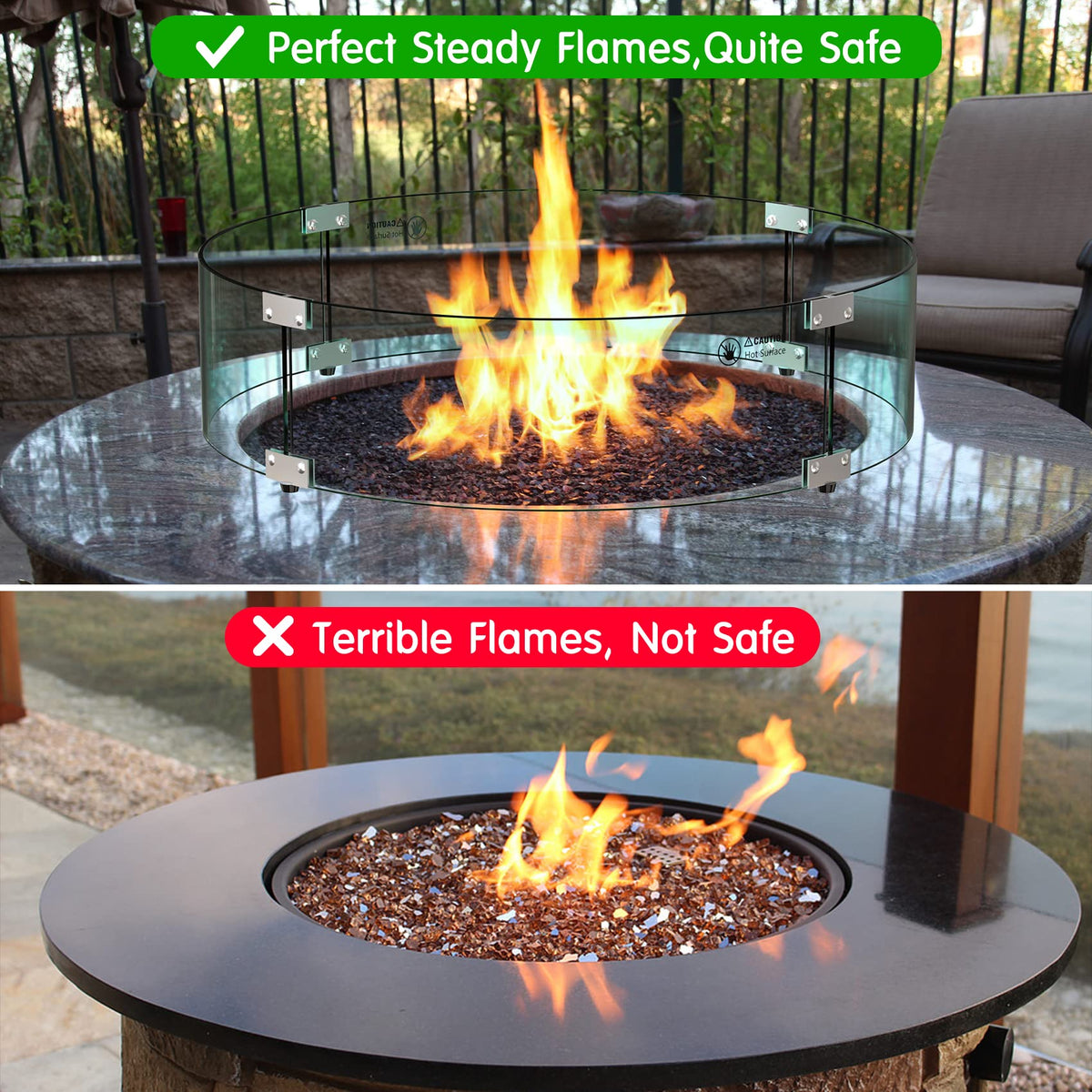 Skyflame 24" Round Fire Pit Glass Wind Guard, Thick & Clear Tempered Glass Flame Shield with Bracket & Feet, Fit for Outdoor Propane/Natural Gas Fire Pit/Table
