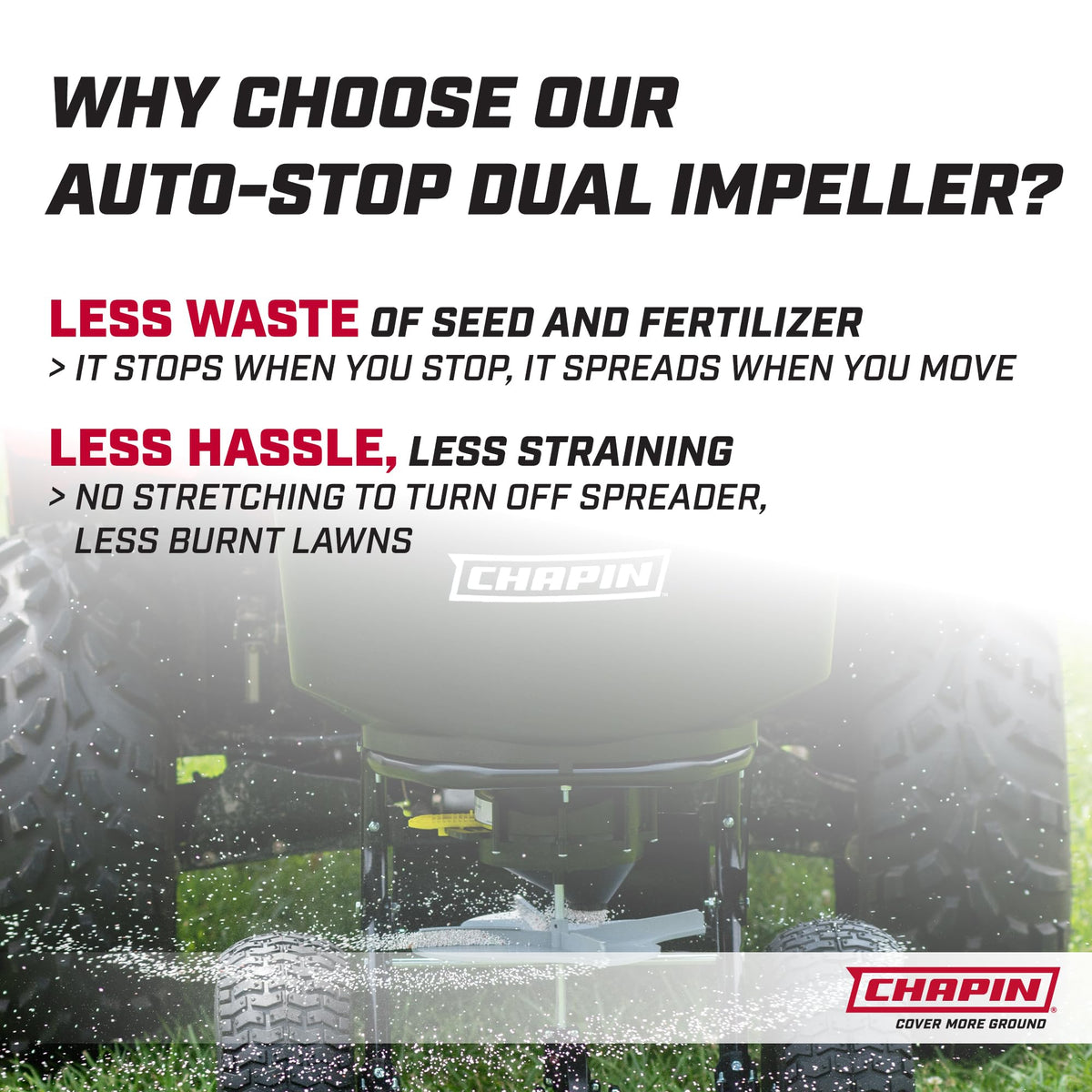 Chapin 8622B Tow & Pull Behind Broadcast Spreader, 150lbs Capacity, Auto‑Stop Dual Impeller, Enclosed Bearings, Use for Seed & Fertilizer, Heavy‑Duty Farm/ATV/UTV