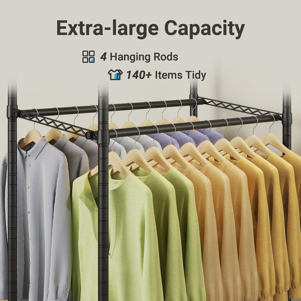 VIPEK R2 Pro Rolling Garment Rack 2-Sided Hanging Heavy Duty Clothes Racks With Wheels Adjustable Shelves Hanging Rods Metal Portable Closet Storage Freestanding Clothing Rack, Max Load 600lbs, Black
