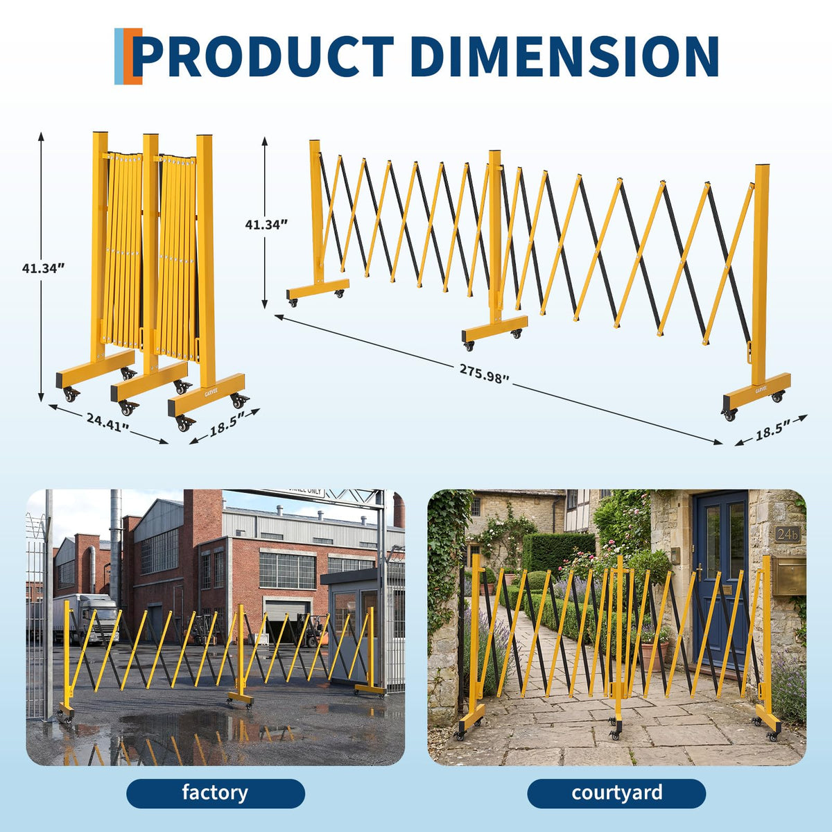 23FT Metal Expandable Mobile Barricade,Industrial Folding Security Gate Driveway Gate, Retractable Retractable Gate Outdoor,Folding Safety Barricade with Casters