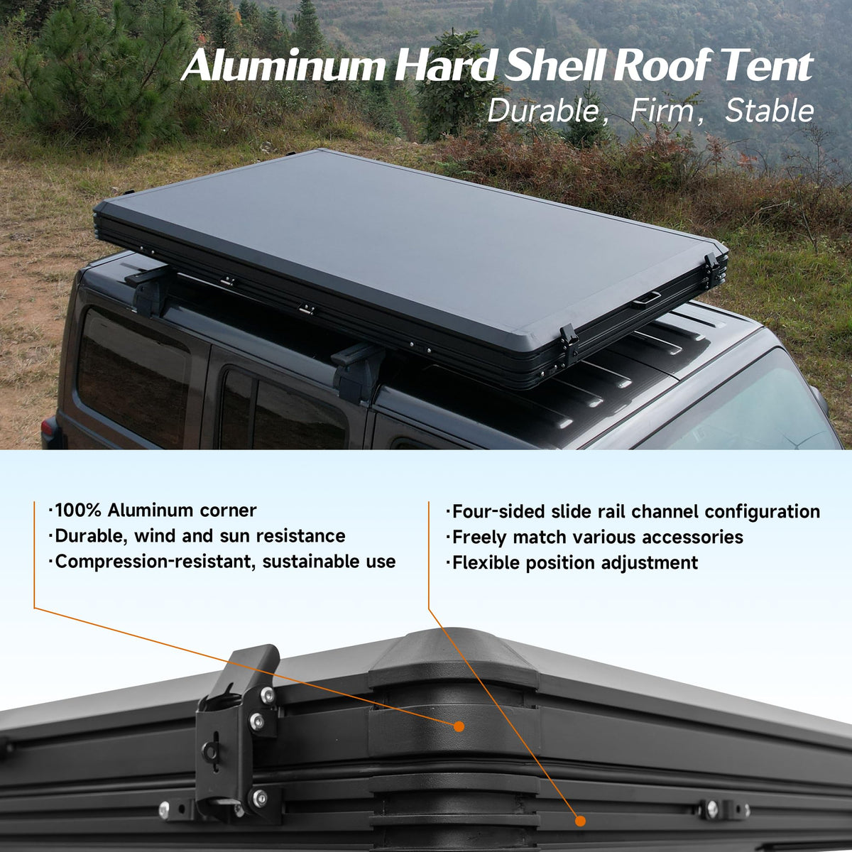 Joyinrute Alumnimun Rooftop Tent Hard Shell with Winter Insulation, Pop Up 2 Person Roof Top Hardshell for Camping Truck Van Suitable for Jeep SUV Car