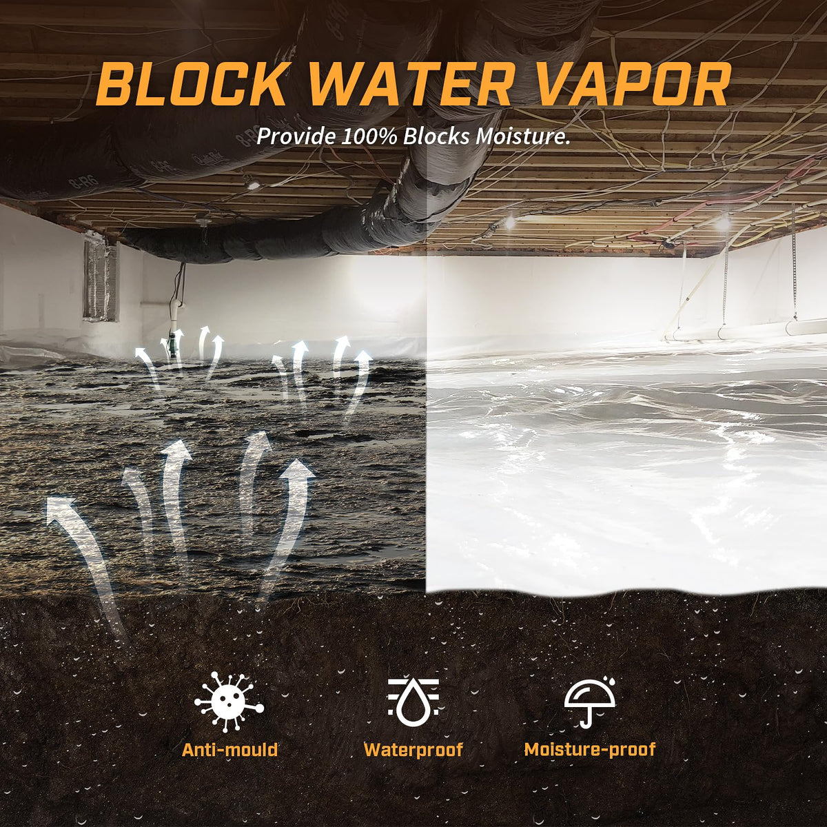 Crawl Space Vapor Barrier, 12 mil 10'x100', White Heavy Duty Plastic Sheeting - Thick Polyethylene Film, 12mil Crawlspace Liner, Drop Cloth Vapor Barrier Covering for Crawlspace and Basement