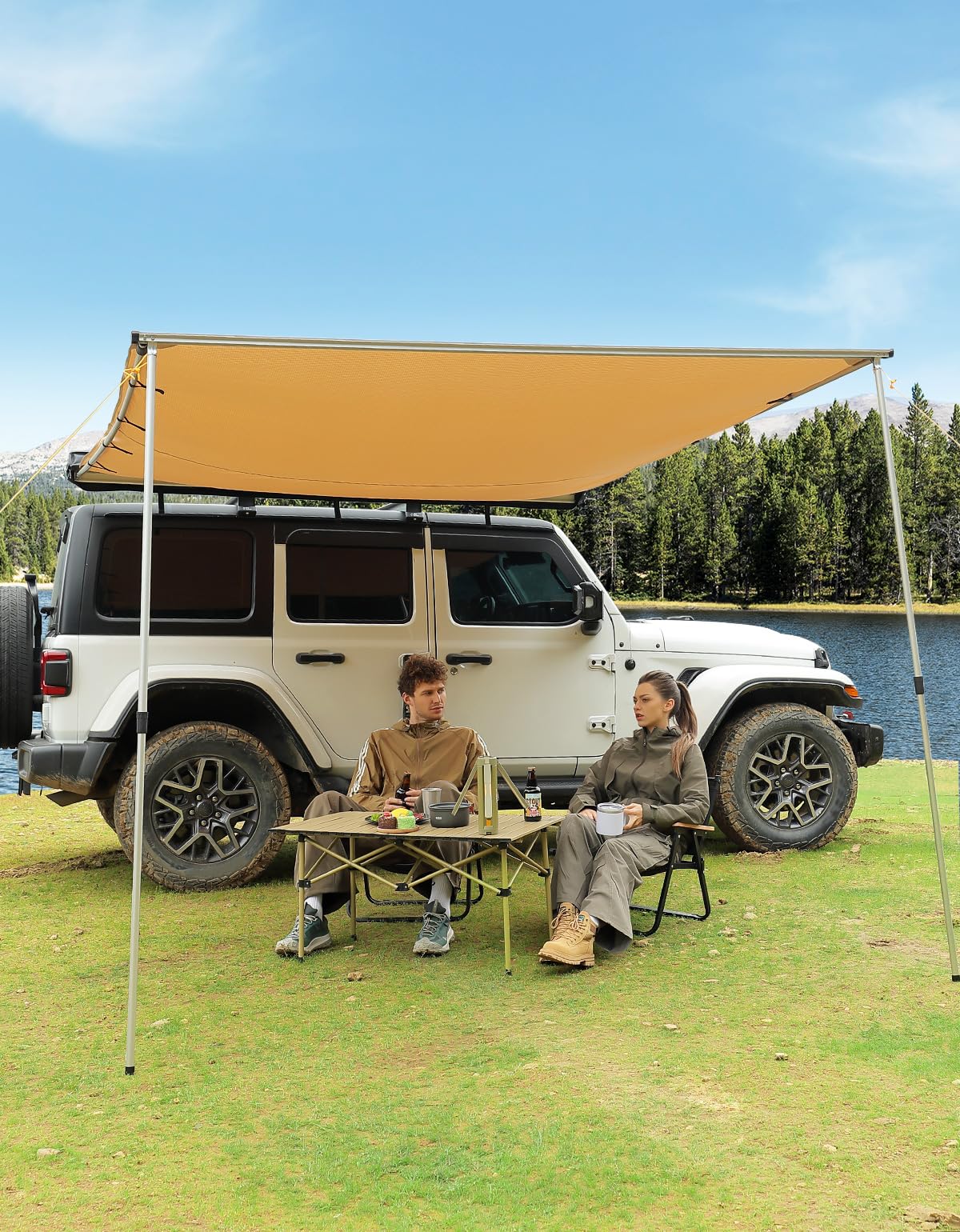 JOYTUTUS Vehicle Awning 8.2'x10' Roof Rack Pull-Out Sun Shade UV50+, Weatherproof 4x4 Side Awning for Camping, Car Sunshade with Adjustable Hardware, Quick Set-up, SUV/Truck/Van/Jeep