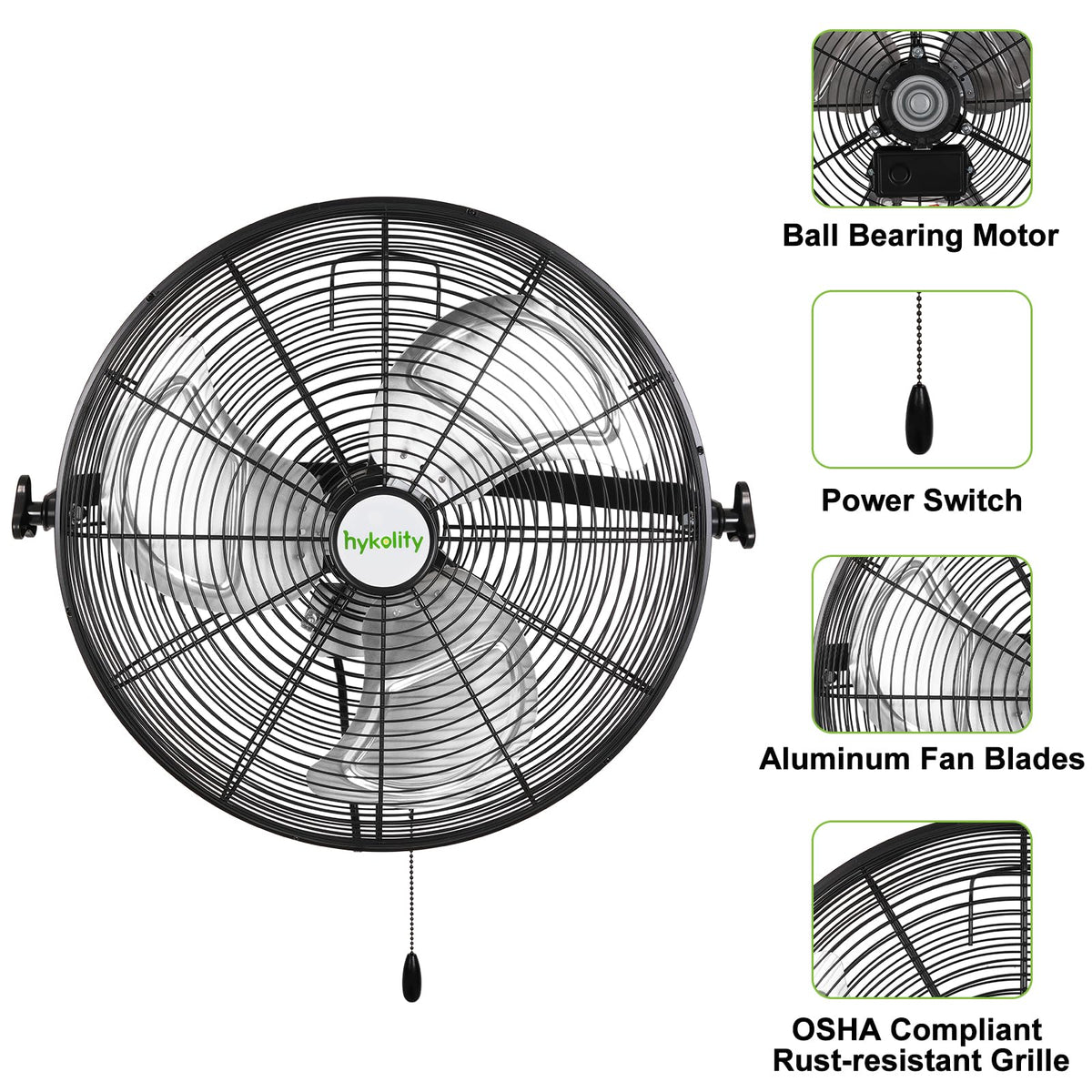 hykolity 4300 CFM 18 inch Industrial Wall Fan, 3-Speeds High Velocity Wall Mount Fan with Sealed Motor, Heavy Duty Metal Barn Fans for Shop, Garage, 2 Pack