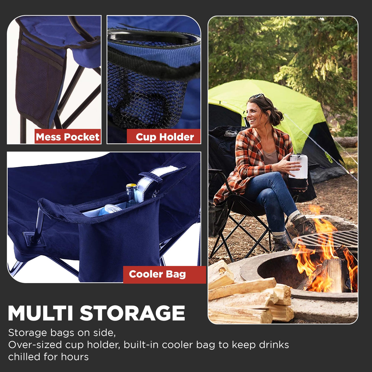 Coleman Rechargeable 800 Lumen Magnetic Light Panel Lantern and Folding Camping Chair with Built-in 4-Can Cooler