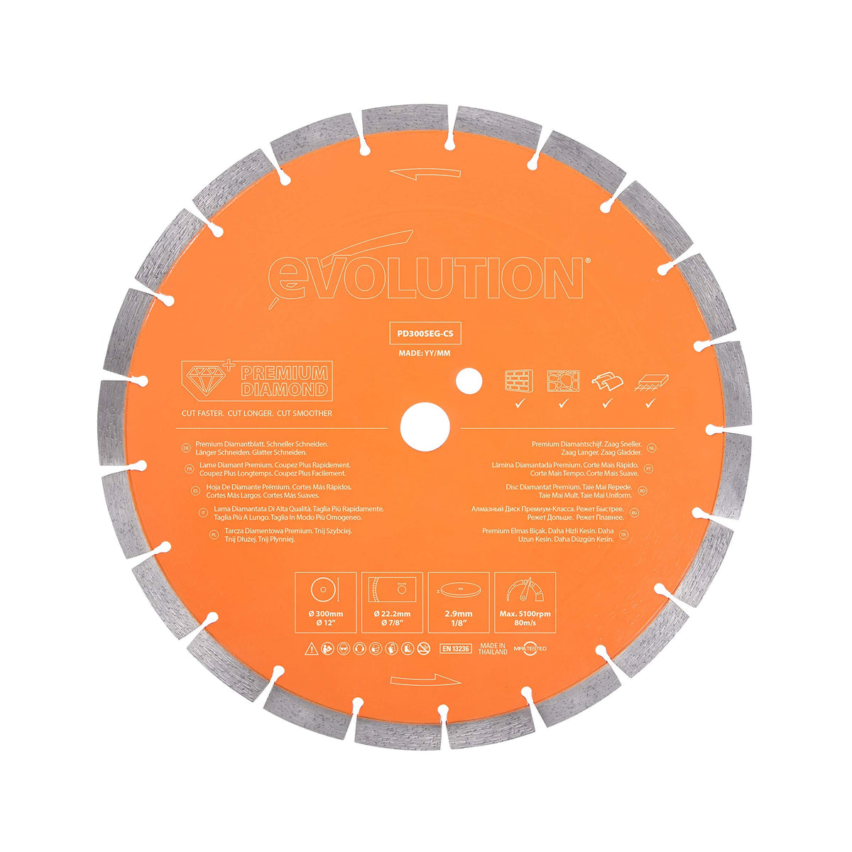 Evolution Power Tools Premium Diamond Blade 12-Inch for Disc Cutter, Concrete Saw | 1 Inch Arbor | High Diamond Concentration | Segmented Diamond Blade for Masonry, Brick, Stone, Roof Tile, Concrete