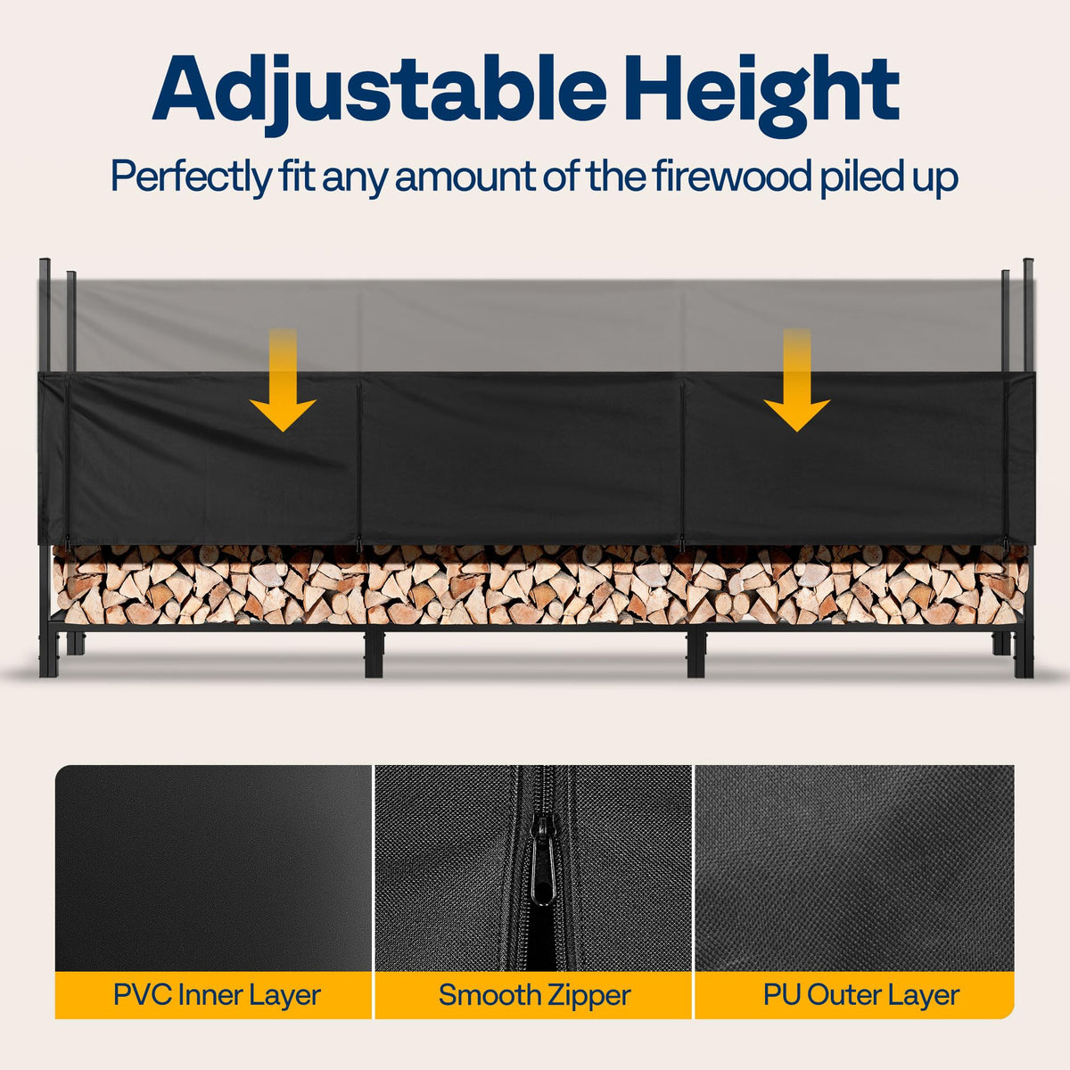 VIVOHOME 10ft Heavy-Duty Firewood Rack with Cover, Outdoor Log Holder Combo, Black and Upgraded 12ft Heavy-Duty Firewood Rack with Cover, 4400lb Capacity Log Holder, Black