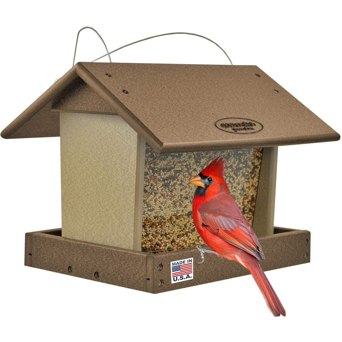 DutchCrafters Poly Hanging Hopper Bird Feeder, Large Hanging Bird Feeder for Outside, Outdoors - Amish American Made (Tudor Brown & Weatherwood)