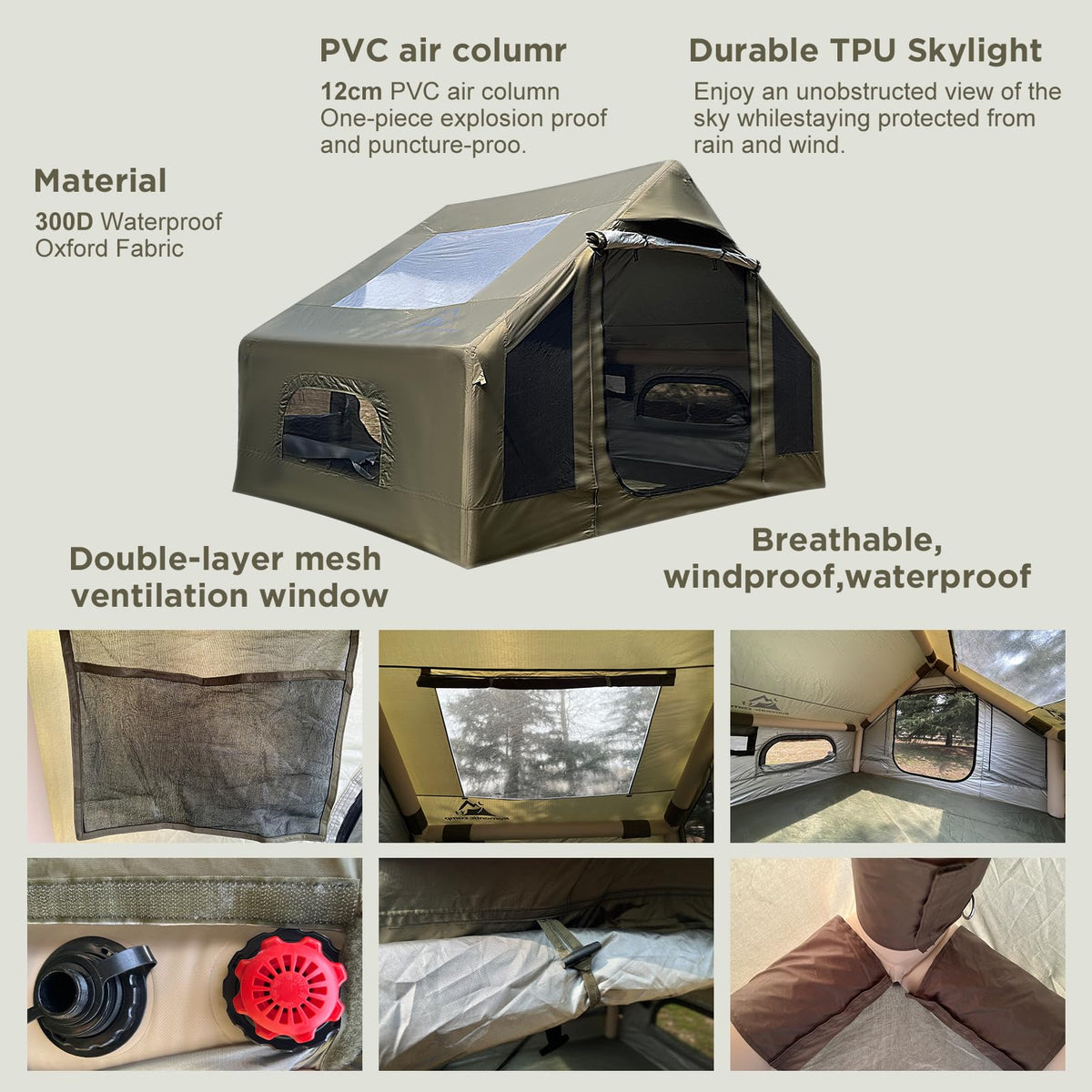 Romantic Camp Inflatable Camping Tent for 4-6 Person, Waterproof Blow up Tent with Pump, 4-Season Hot Tent for Camping & Hiking