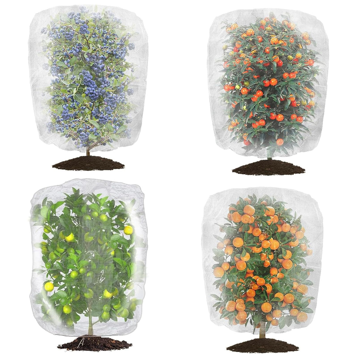4 Pack Garden Neting Plant Insect Bird Barrier Mesh with Drawstring 3.5Ftx2.3Ft Mesh Plant Covers Freeze Protection Tomato Barrier Bag for Garden Flower Blueberry Vegetables Fruits Bird Eating