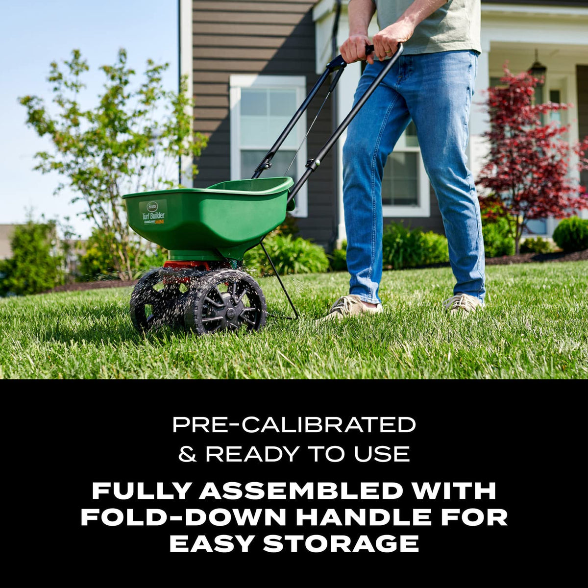 Scotts Turf Builder EdgeGuard Mini Broadcast Spreader - Spreader for Lawn Fertilizer, Weed & Insect Control, Grass Seed, and Ice Melt, Holds Up to 15,000 sq. ft. of Product