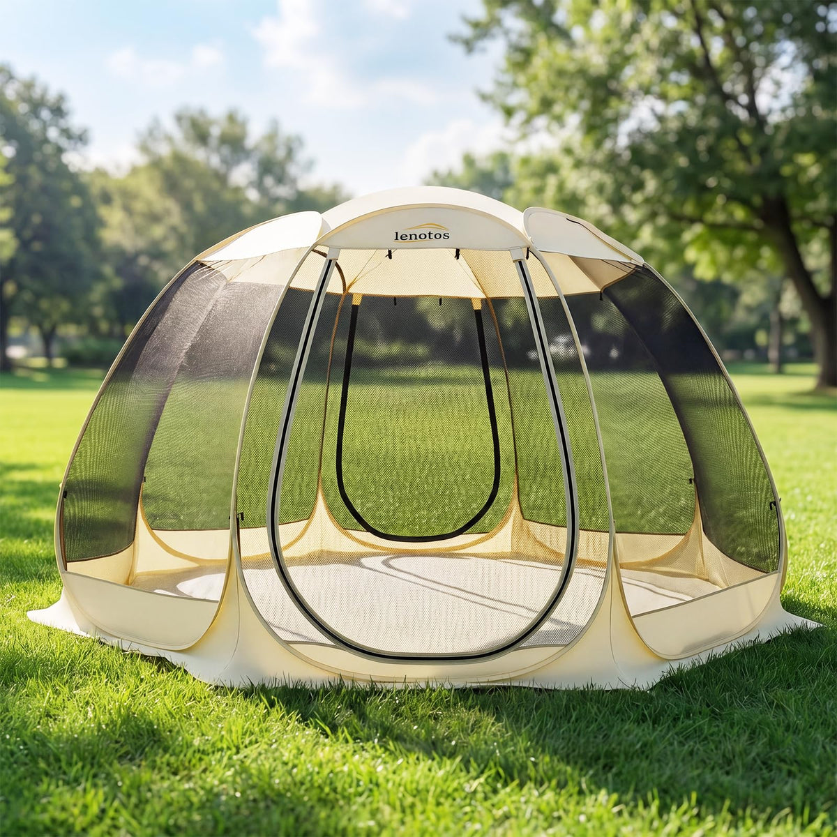 Lenotos Pop Up Screen House, 12.5'x12.5' Outdoor Screen Tent for Camping, Screened Gazebo with Mosquito Netting, Carry Bag