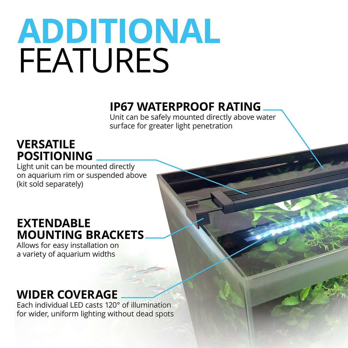 Fluval Aquasky 2.0 Bluetooth LED Aquarium Light – 27W, 36–48" | RGB + 6500K White | App-Controlled with 24-Hour Light Cycle & Weather Effects | IP67 Waterproof | Wide 120 Coverage