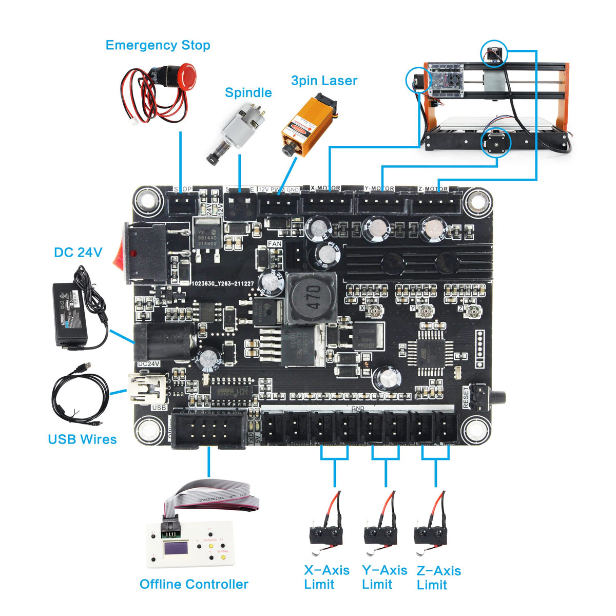 CNCTOPBAOS Upgrade 3018-PRO CNC Router Kit,with GRBL Offline Controller,with 3 Axis Limit Switches,Emergency Stop,DIY Mini Desktop Cutting Wood Acrylic PVC PCB Engraving Milling Machine