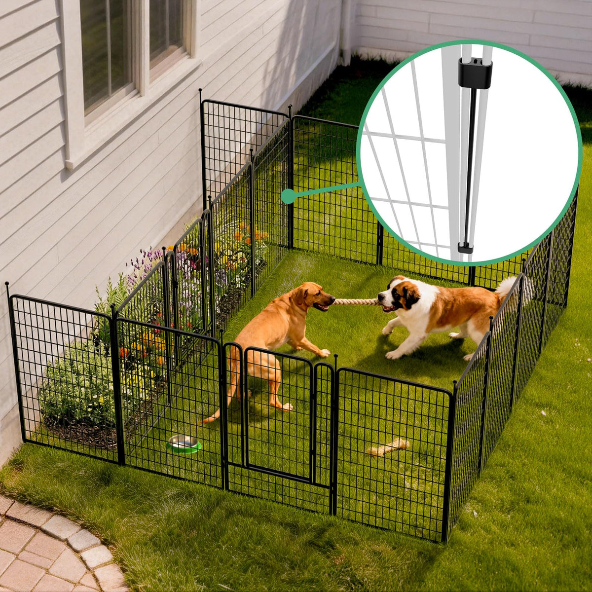 FXW Rollick Unleashed Dog Playpen for Indoor, Yard, RV Camping, 50 inch 16 Panels Dog Pen with Connectors (Pack of 2) for Large Dogs, Black│Patented