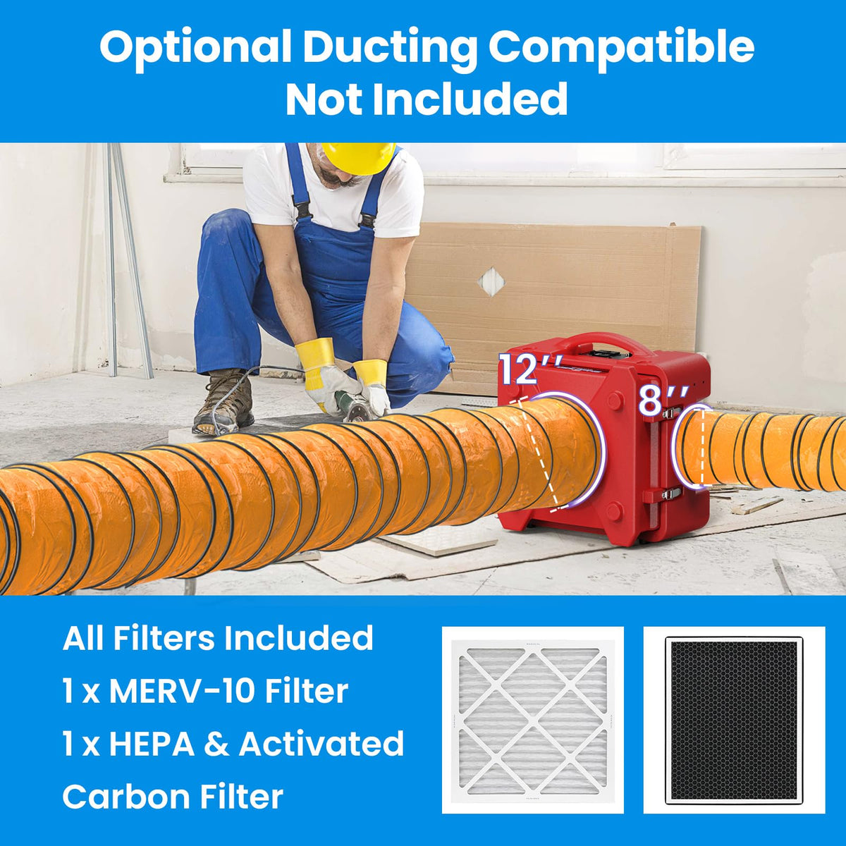 CADPXS Shield-550 Negative Machine Airbourne Cleaner HEPA Scrubber Water Damage Restoration Equipment Air Purifier, Air Scrubbers Red