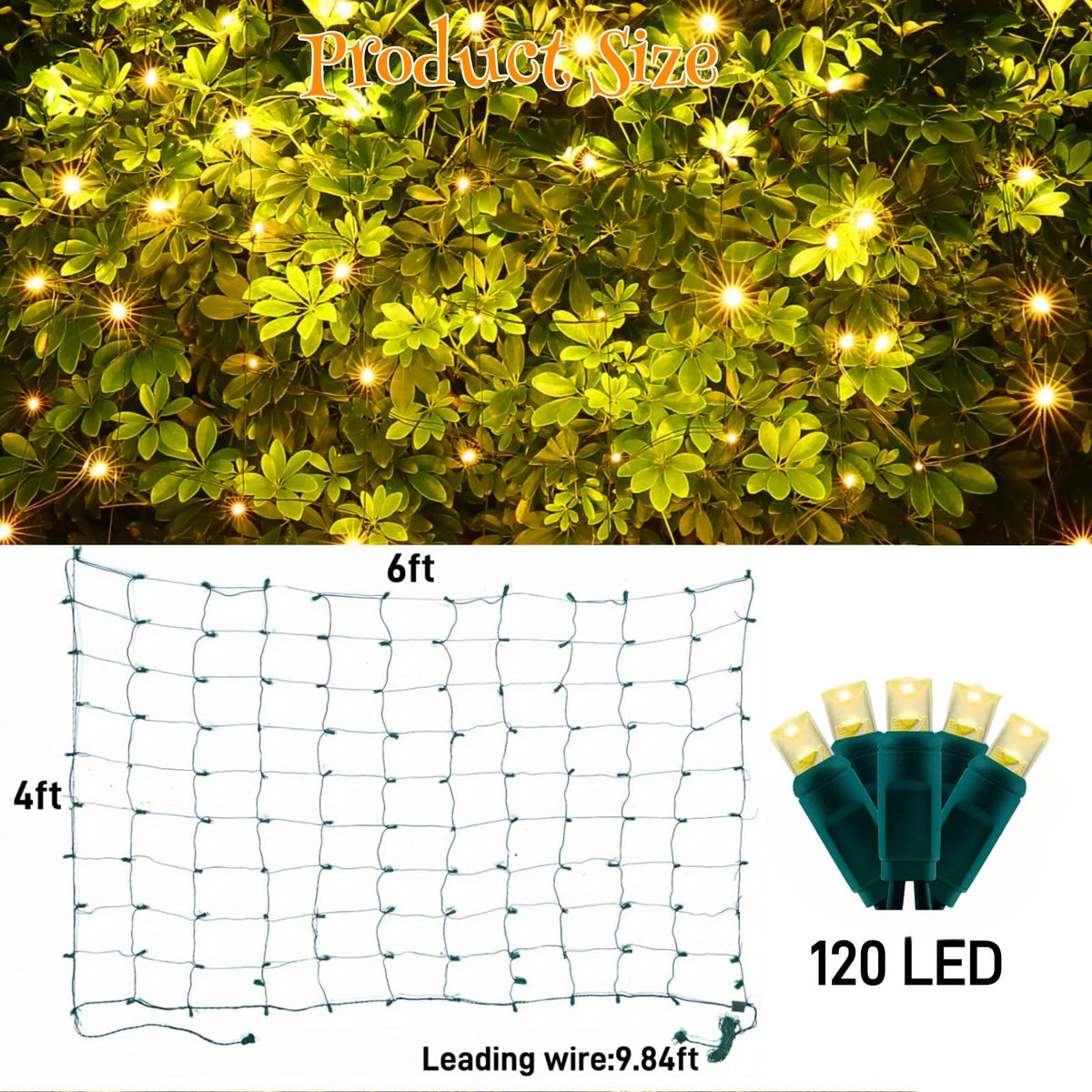 Meteds LED Christmas Net Lights Outdoor,120 LED 6ftx4ft Connectable Waterptoof Christmas Lights for Bushes Fence Tree Shrub Yard Garden Outdoor Christmas Decorations(Warm White)
