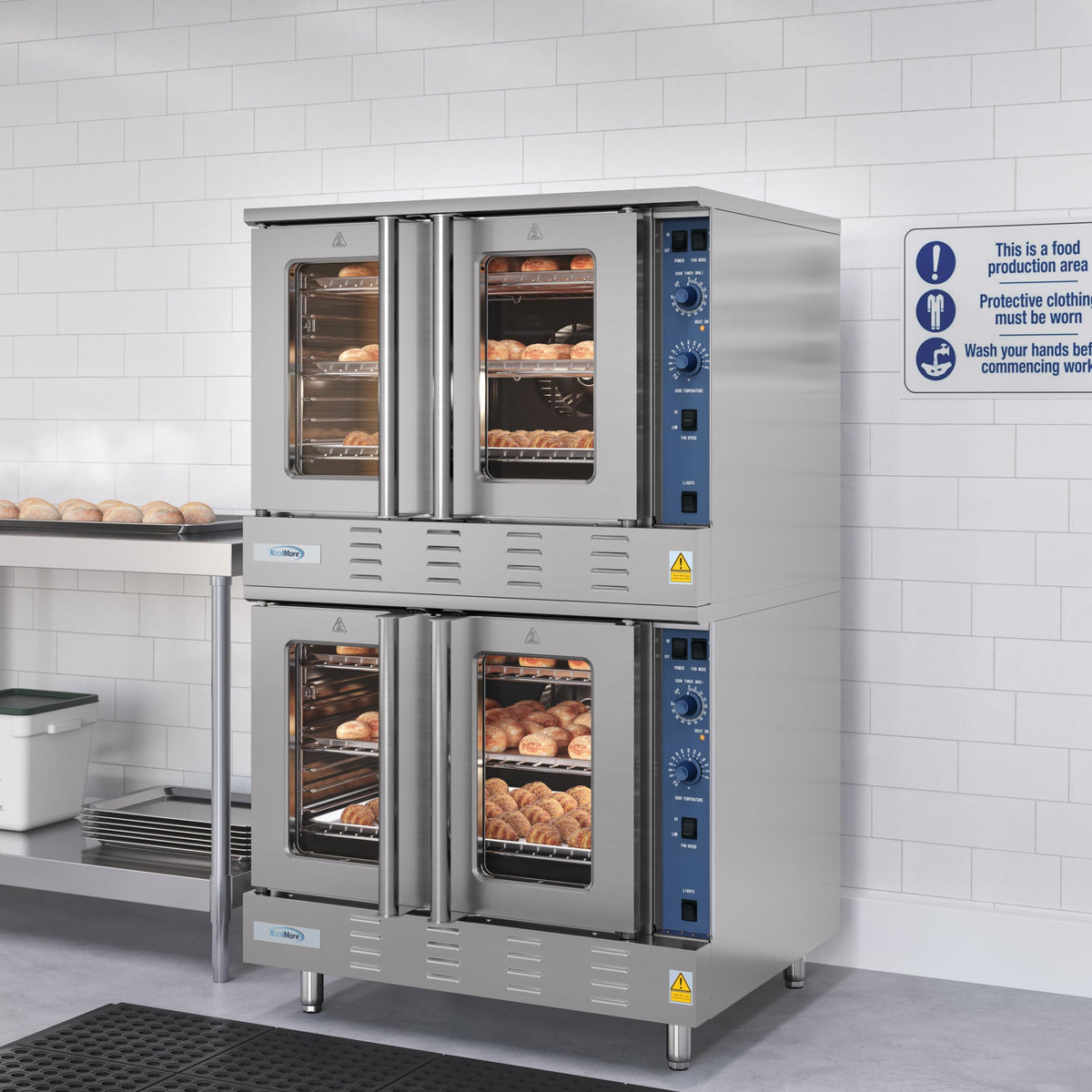 KoolMore 38 in. Full-Size Double Commercial Liquid Propane Convection Oven 108,000 BTU With Stacking And Casters in Stainless-Steel (KM-DCCO54-LPC)