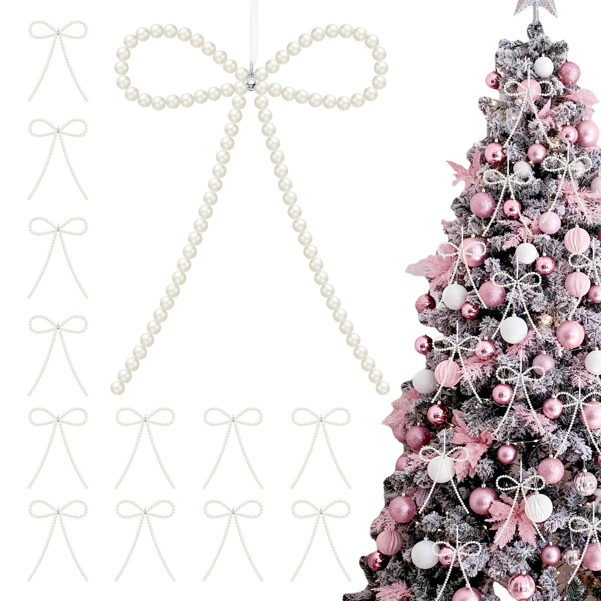 12 Pcs White Pearl Bow Ornaments for Christmas Tree Decorations Pearl Christmas Ornaments Hanging Christmas Tree Toppers for Xmas Gift Packaging Home Wreath Fireplace Fence Wedding Holiday Party Decor