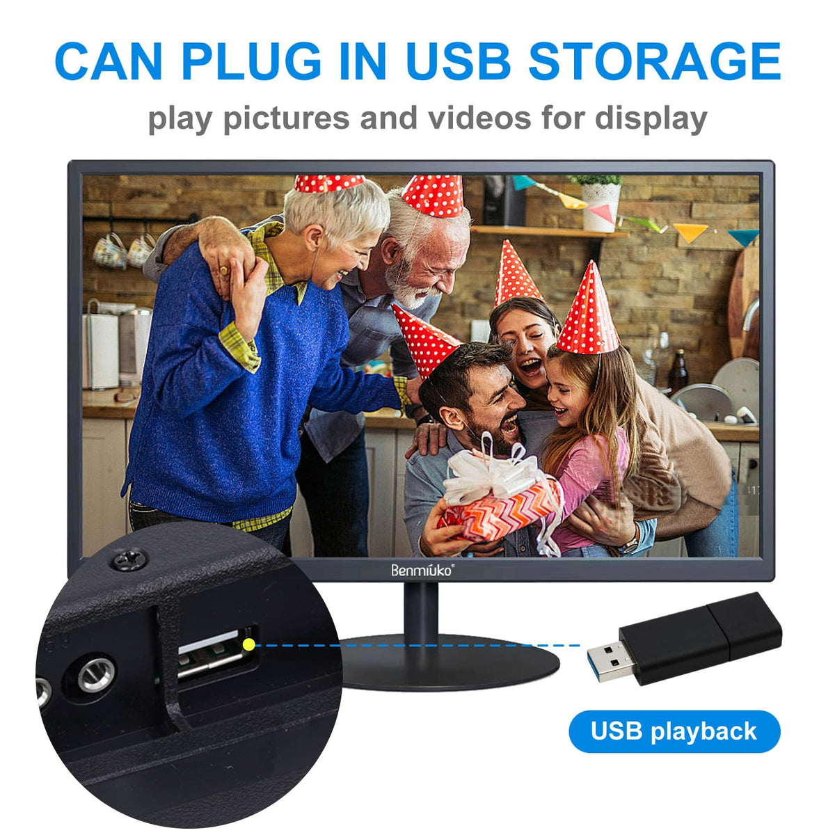 Benmiuko 24 inch Monitoring Display Screen Security Camera Monitor LCD Multi Functional Interface HDMI, BNC, VGA, AV, USB Input CCTV Computer Monitors Built in Speaker 1920x1080 Full HD