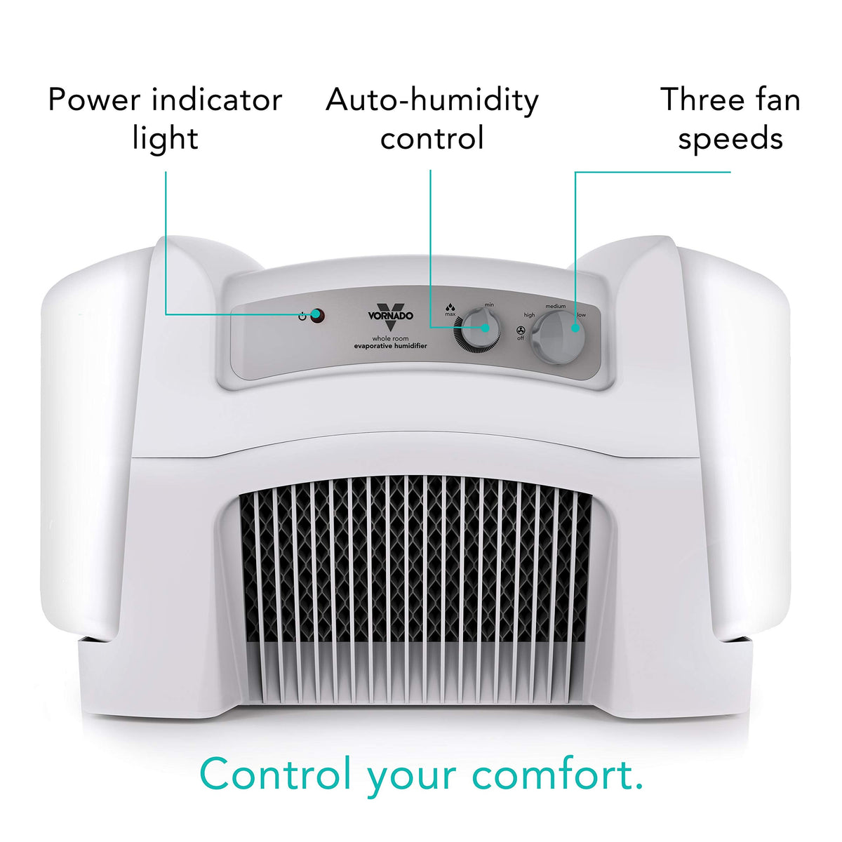 Vornado Evap40 Evaporative Humidifier with Adjustable Humidistat, 4-Gallon Capacity for Large Room Coverage up to 1,000 sq ft, 3 Speed Settings, Easy to Clean Dual Tank
