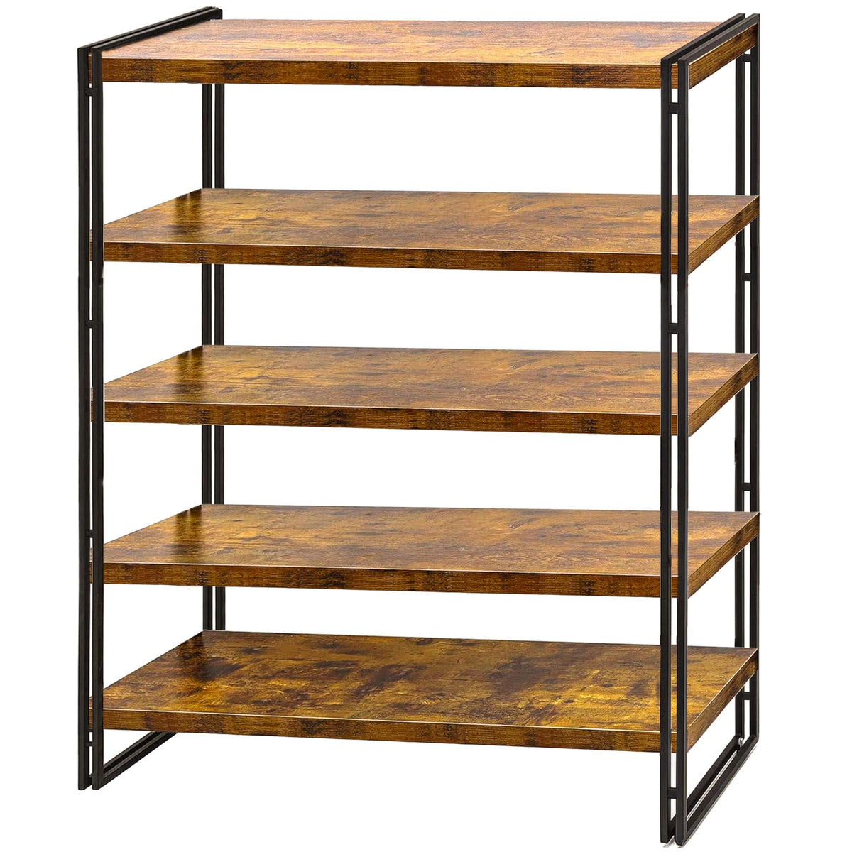 HIBOAT 47" 5-Tier Bookshelf Rustic Wood and Metal Industrial Bookshelf for Home Office, Bedroom, Kitchen, Bathroom (Rustic Brown, 5-Tier)