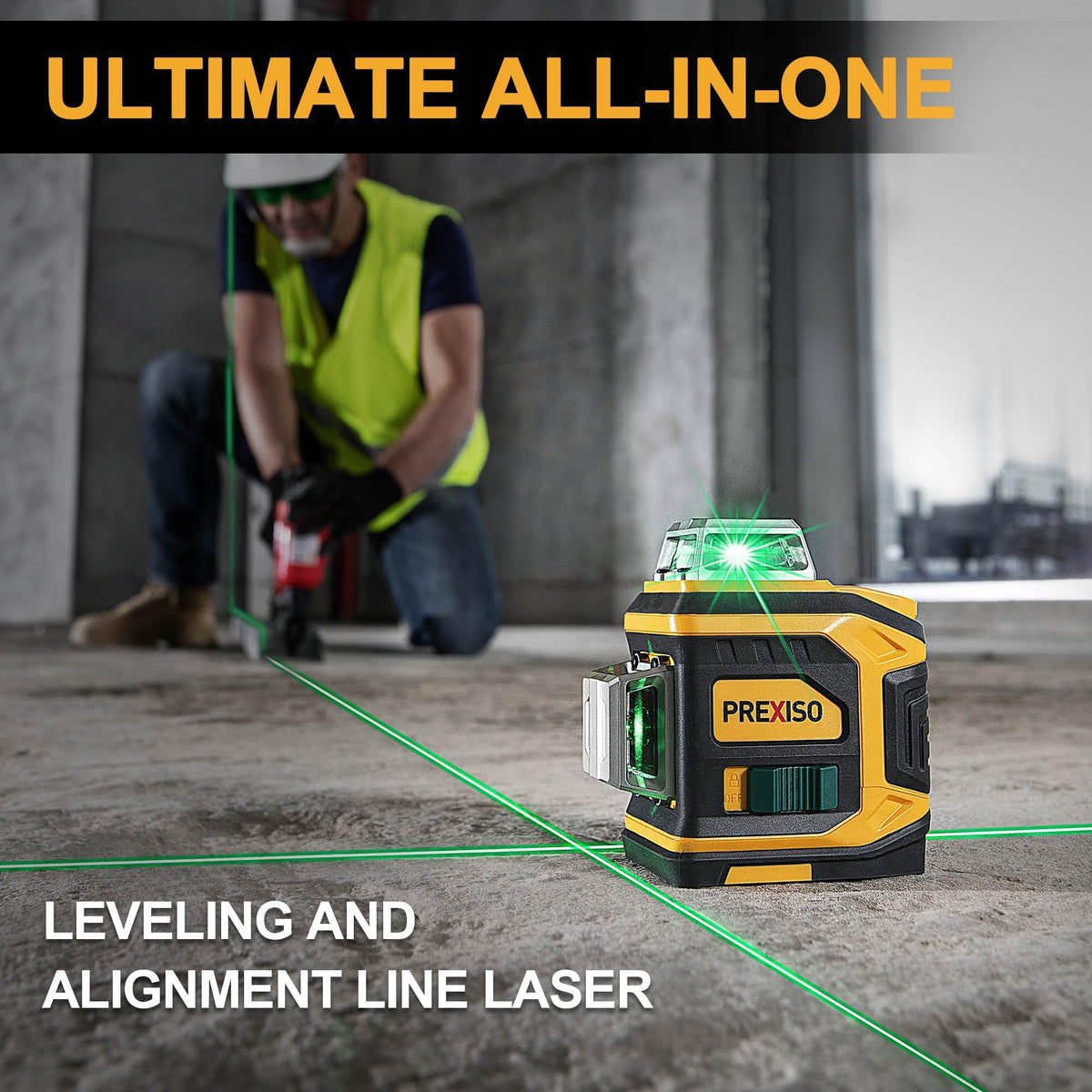 PREXISO Rechargeable 360° Self Leveling Green Laser Level with Tripod, Magnetic Base, Glasses - For Construction, Tile, Home Renovation