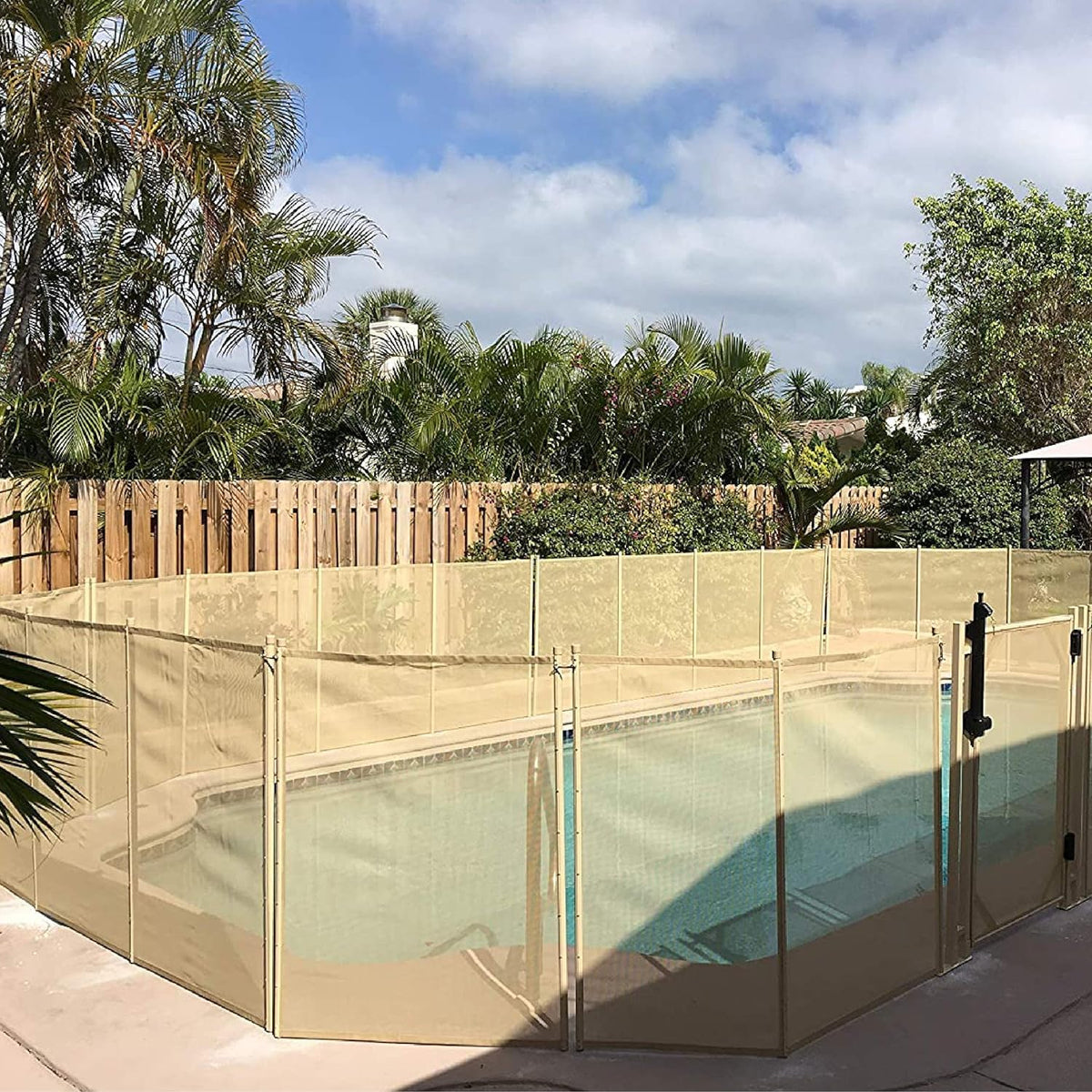 WaterWarden Large Pool Safety Fence for Inground Pool, 5’ x 24’ ft., UL Certified to ASTM F2288, 5 Foot Tall Removable Barrier, Hardware Included, 2 Sets of 5'x12', Beige
