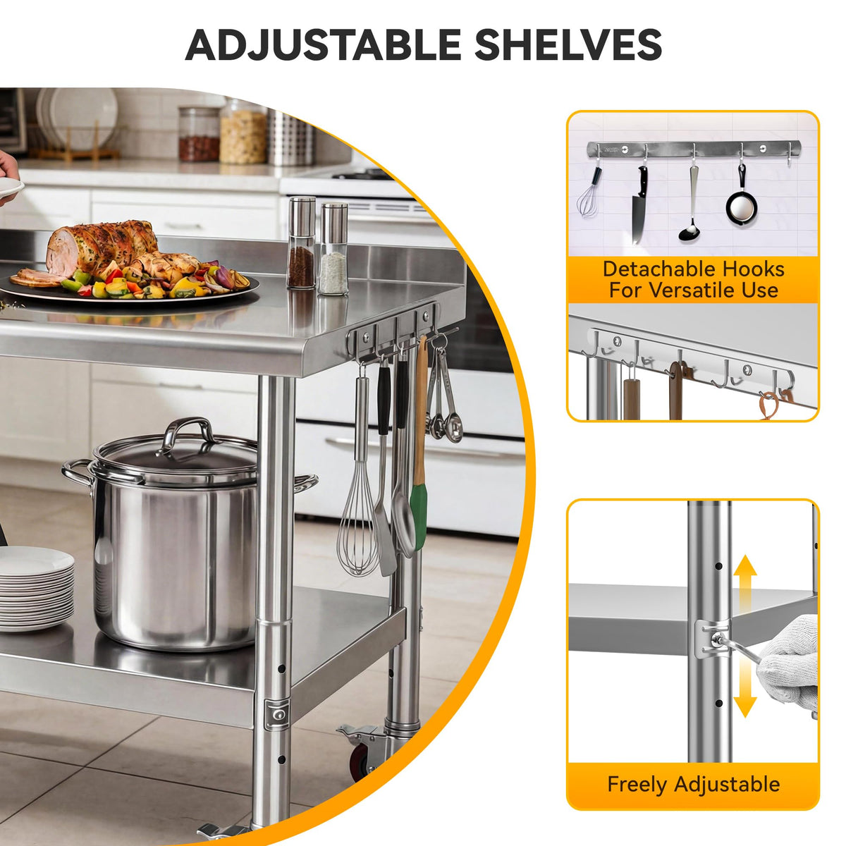 DWVO 30x24in Stainless Steel Table, NSF Metal Prep Worktable with Backsplash & Wheels for Kitchen Restaurant Hotel Garage Warehouse Home