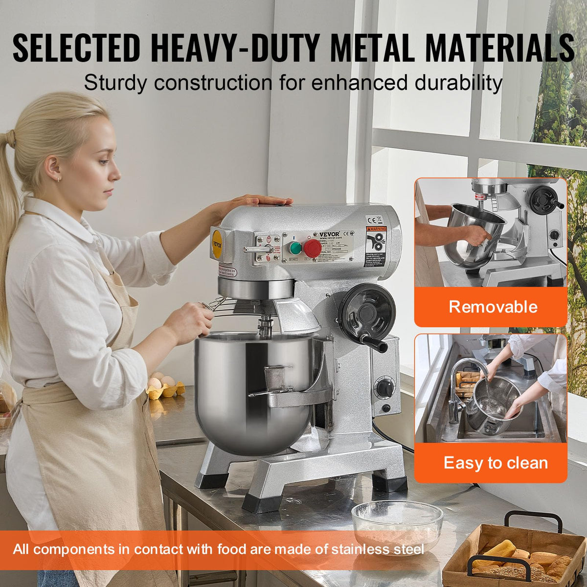 VEVOR Commercial Mixer, Commercial Food Mixer 10Qt Stainless Steel Bowl, 450W Commercial Stand Mixer with 3 Speeds Adjustable, Dough Hook Whisk Beater Included, Perfect for Bakery Pizzeria, Silver