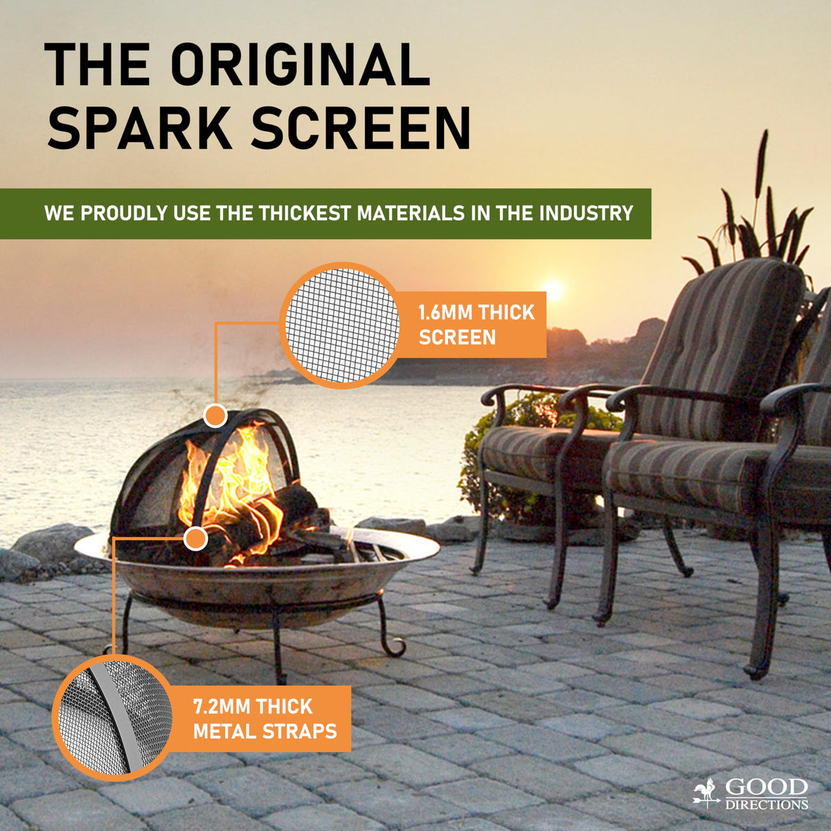 Good Directions 36" Fire Pit Spark Screen with Lifter Tool, Heavy Duty, Hinged for Easy Access