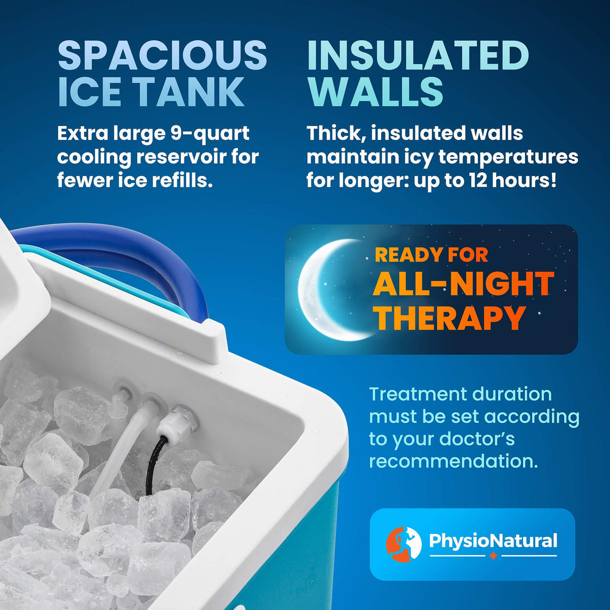 PhysioNatural Cold Therapy Ice Machine for Knee Surgery Recovery – Programmable Continuous Cryotherapy System with Adjustable Knee Pad for Post-Op Swelling, Sprains & Injuries