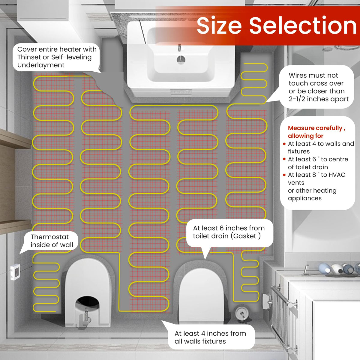 10 sqft HEATIT Warmmat Electric Radiant Self-Adhesive Floor Heat Heating System & ET-7A Thermostat & Alarm Monitor
