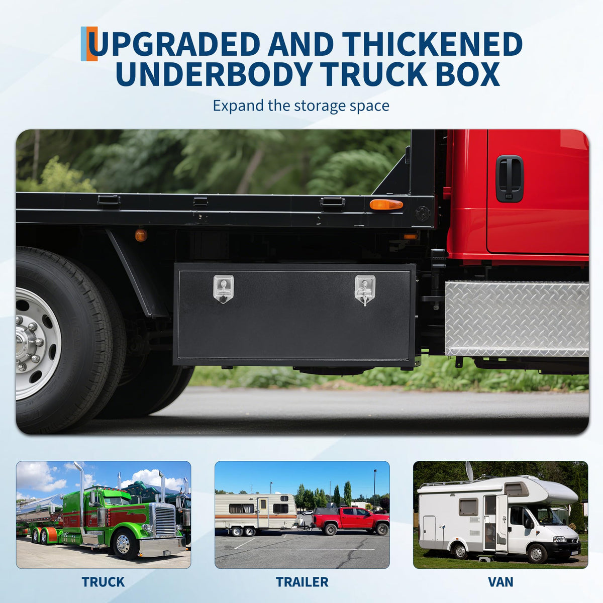 EliteEdge Black Steel Underbody Truck Box, Pickup Storage Box, Heavy Duty Diamond Plate Tool Box with Lock and Keys, Waterproof Trailer Storage Box (48" x 16" x 13"-Grey)