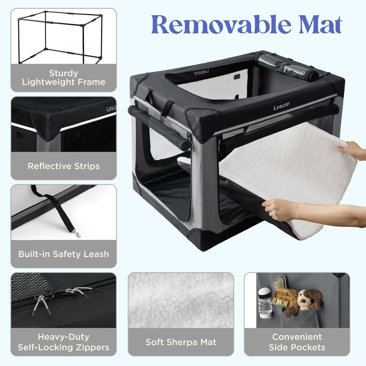 Lesure Shown on TODAY Show Soft Collapsible Dog Crate - 42 Inch Portable Travel Crate for Extra Large Dogs Indoor & Outdoor, 4-Door Foldable Pet Kennel with Mesh Windows, Black