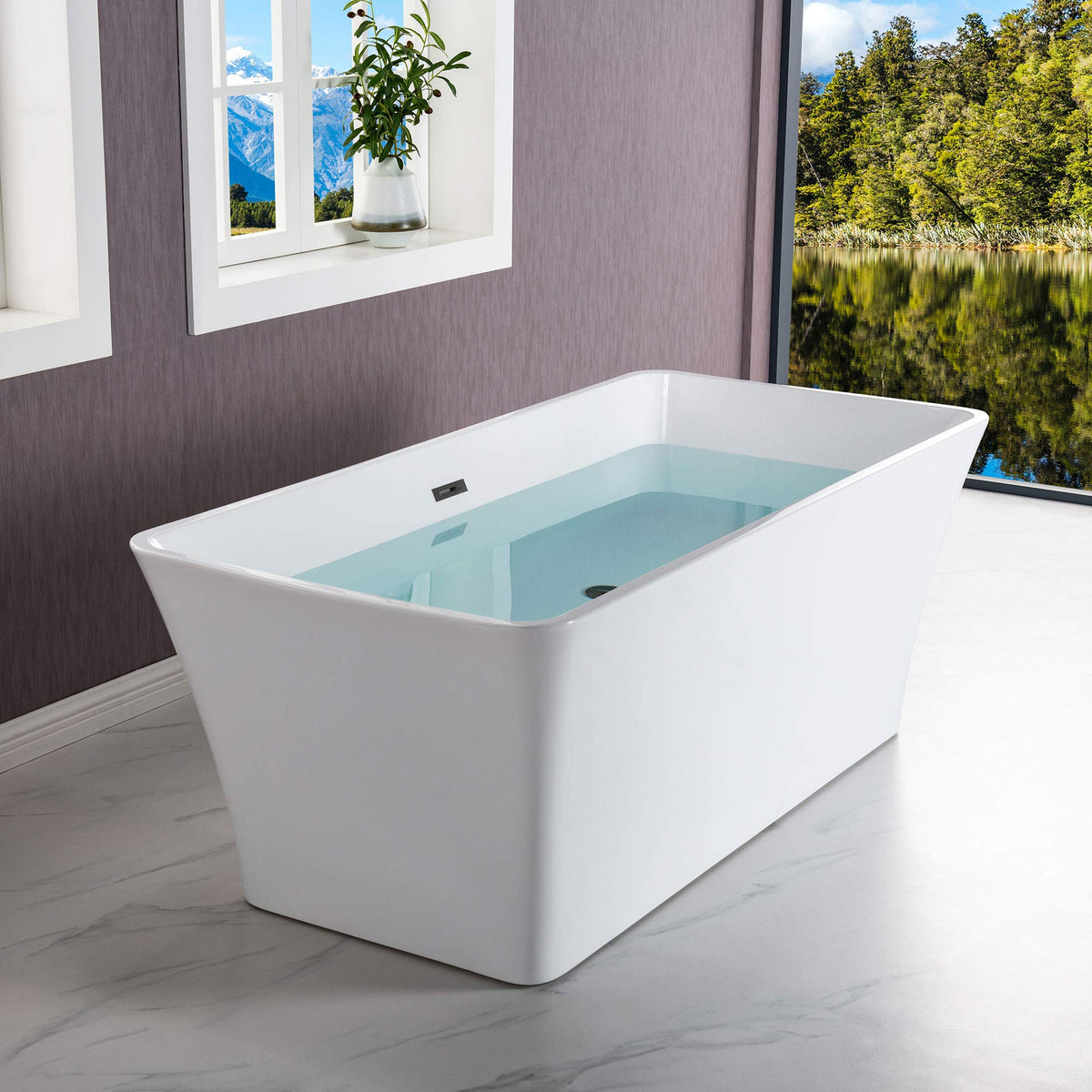 WOODBRIDGE 59" Freestanding White Acylic Soaking Bathtub with Matte Black Drain and Overflow,BTS1509-MB-Drain&O